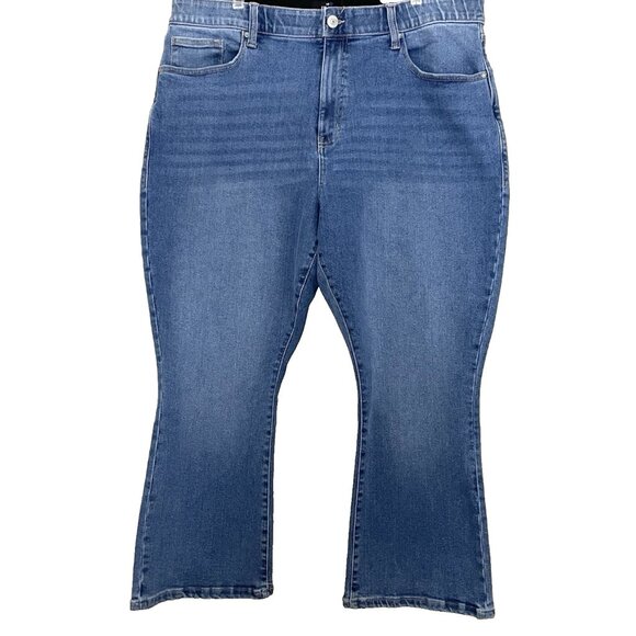 Lularoe Crop Kick Flare Jeans 38 Slimming Panels Elastic Waistband Stretch Denim - Picture 2 of 10